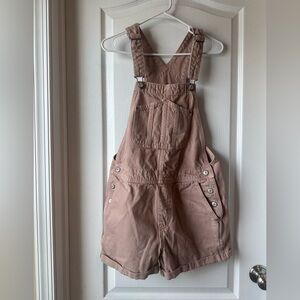 Old Navy bib Overall Jean Shorts Medium Blush Pink Rolled Hem denim